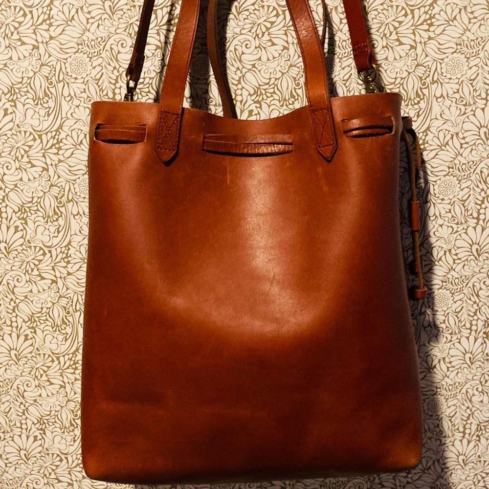 Madewell The Drawstring Brown Leather Large Rare Early Transport Tote